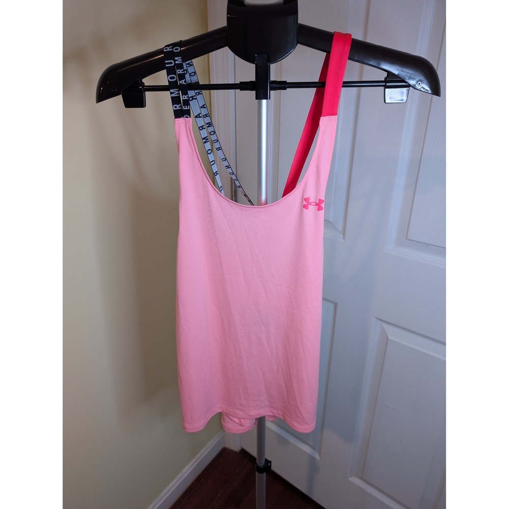 Under Armour Tank Top Womens Medium Pink HeatGear Workmark Double Strap